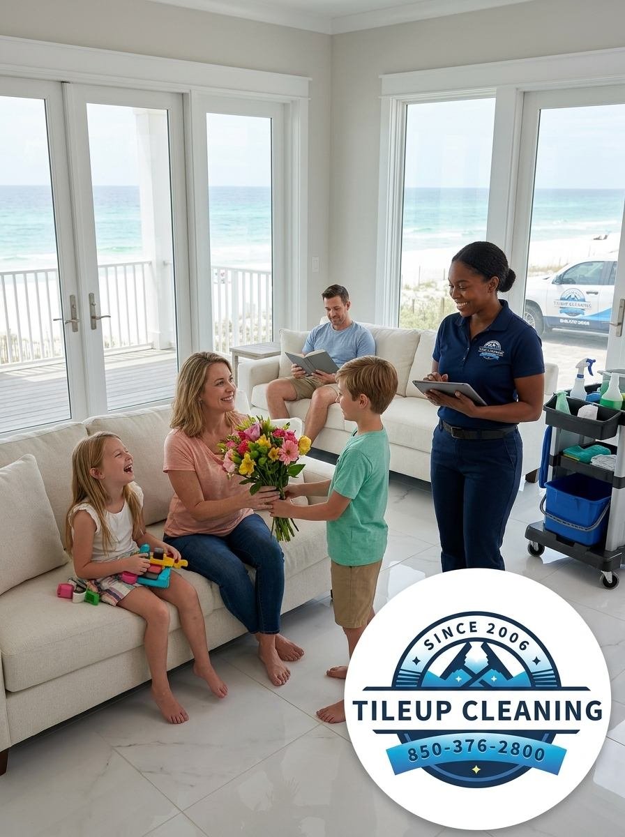 Your home deserves daily care that reflects your desire for peace, ease, and a welcoming environment. Our Residential Deep Cleaning service in Florida (Panama City Beach, Santa Rosa Beach, Destin and Niceville) is designed to maintain the beauty and functionality of your space, removing the burden of routine chores. Whether you’re a retiree enjoying tranquility, a busy family managing endless tasks, or someone who simply prefers to delegate, TileUp is here for you. Our team arrives on time, fully equipped with eco-friendly products (or yours, if preferred), and follows a checklist tailored to your home. We clean kitchens, bathrooms, bedrooms, and common areas with care and precision. From wiping down surfaces to vacuuming floors, everything is done with a focus on detail and respect for your space.