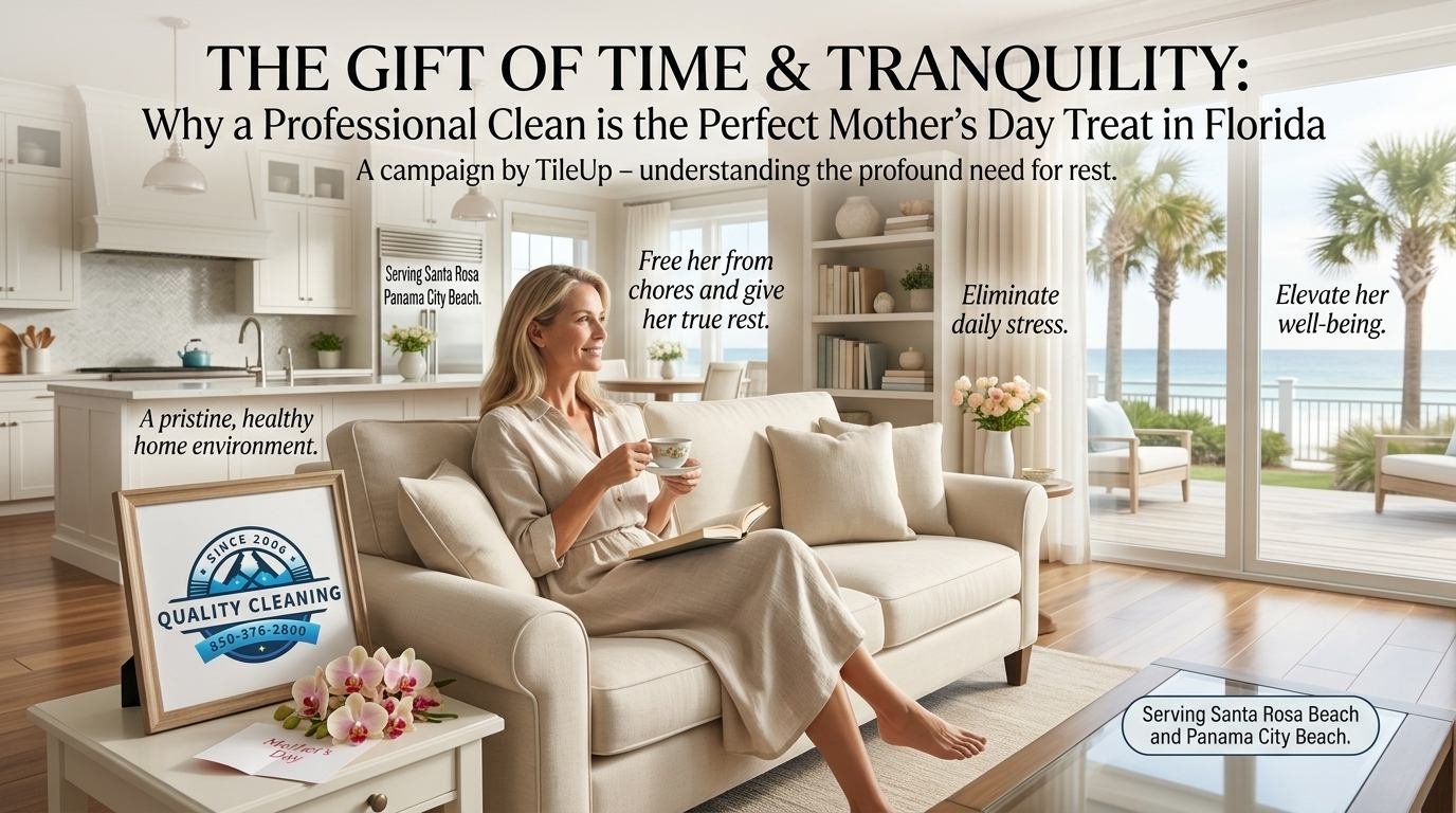 The Gift of Time & Tranquility: Why a Professional Clean is the Perfect Mother's Day Treat in Florida. As Mother's Day approaches, our thoughts turn to appreciation, gratitude, and the desire to show the incredible women in our lives just how much they mean to us. For the discerning families of Santa Rosa Beach and Panama City Beach, traditional gifts are lovely, but what truly resonates is the gift of time, relaxation, and genuine well-being. Many mothers, who dedicate countless hours to their families and careers, often shoulder the invisible burden of maintaining a pristine home. At TileUp, we understand this profound need. We solve the problem of Mother's Day stress by offering a professional cleaning service that is more than a chore completed; it is a thoughtful gesture designed to provide peace of mind, a healthier home, and the invaluable luxury of time.